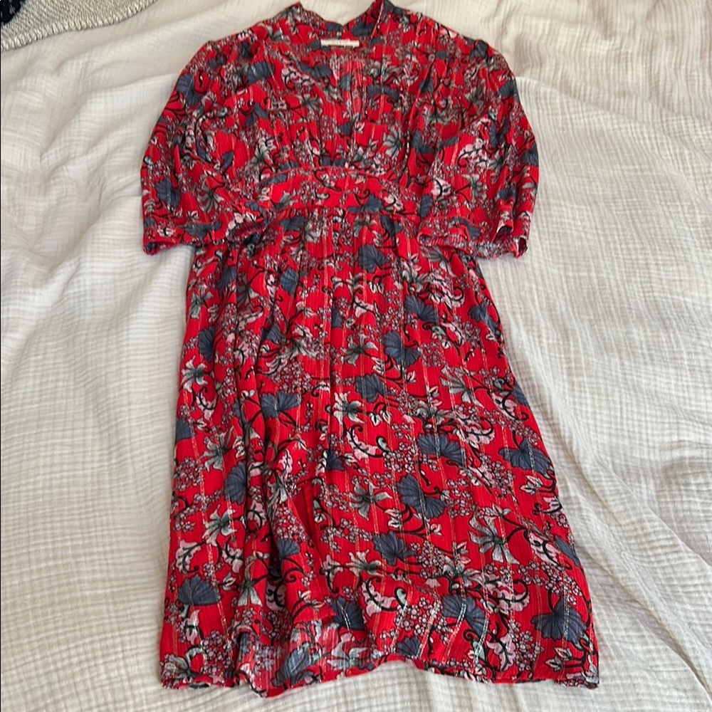 ba&sh Red Floral Short Sleeve Dress